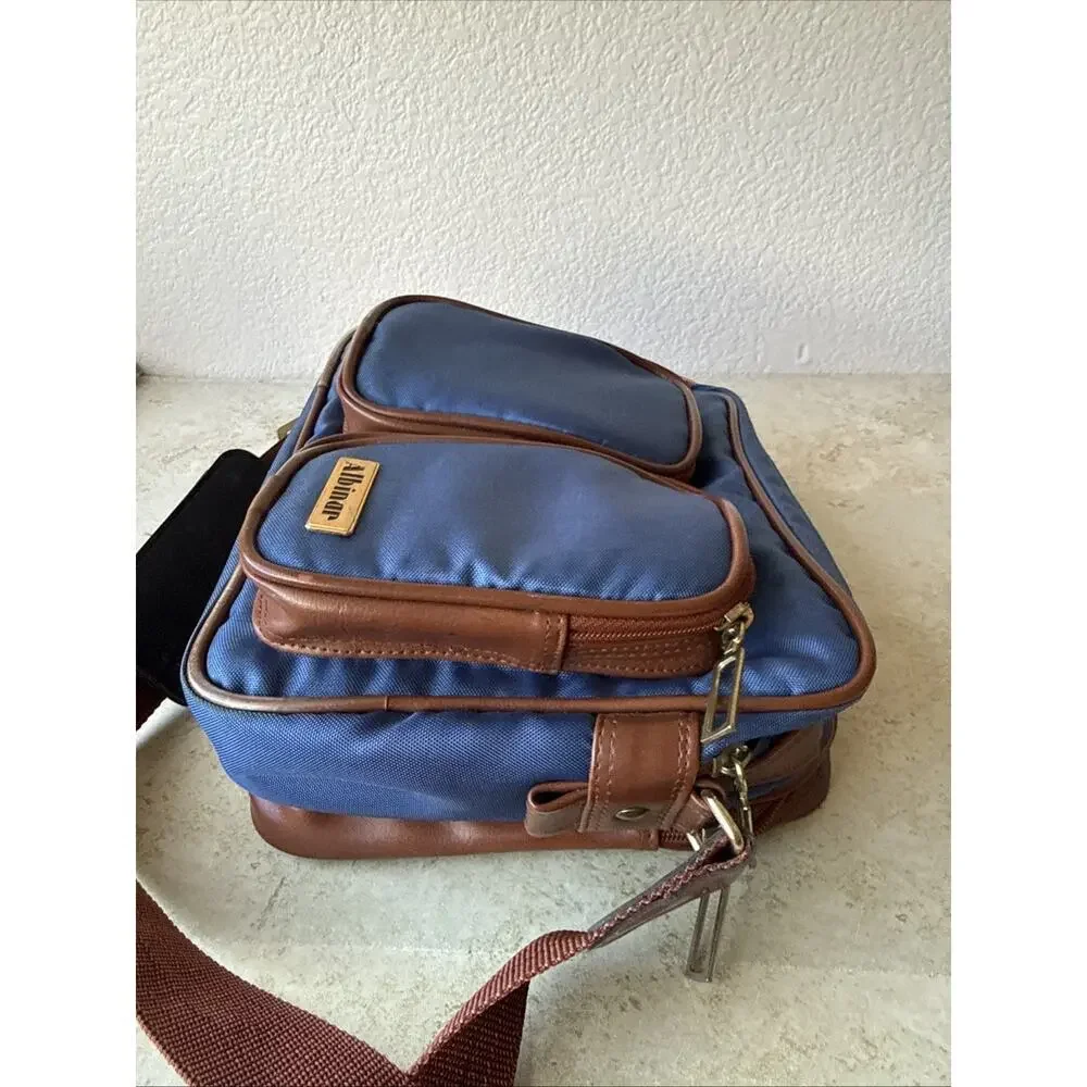 Vtg Albinar Camera Bag 4 Zip Pockets Shoulder Strap Blue/Brown